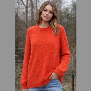 Handmade Women's Hand Knit Coral Mohair Alpaca Silk Blend Sweater Pullover OS